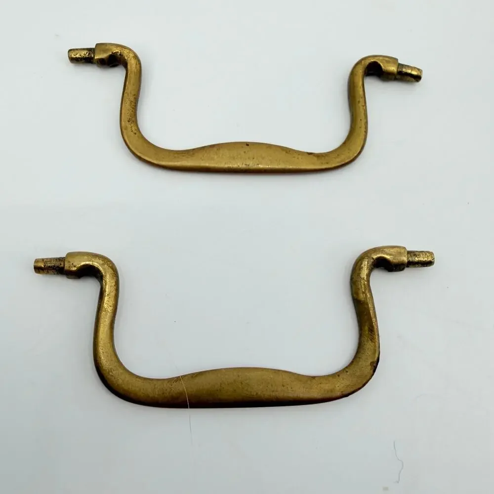 Vtg Solid Brass Bail Drawer Pull Handles Furniture Hardware Lot of 2 Colonial